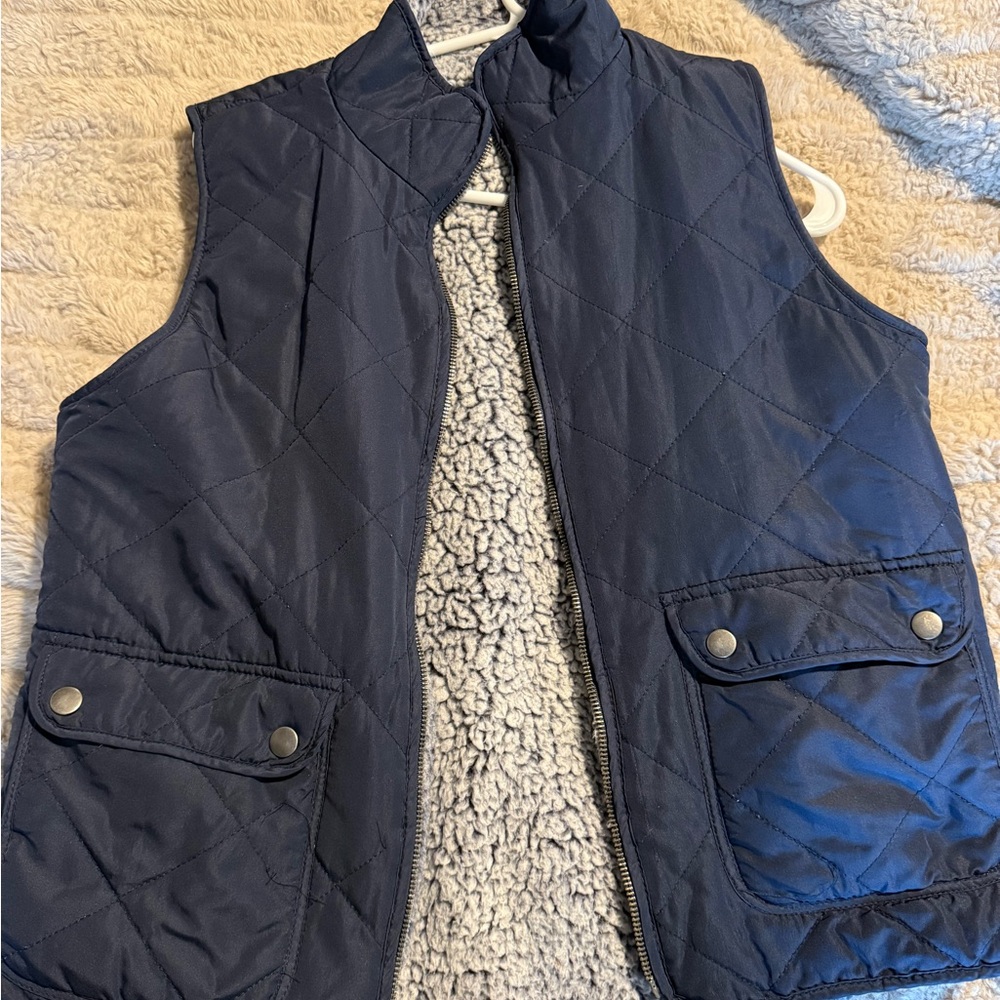 Navy Quilted Vest with Sherpa Lining